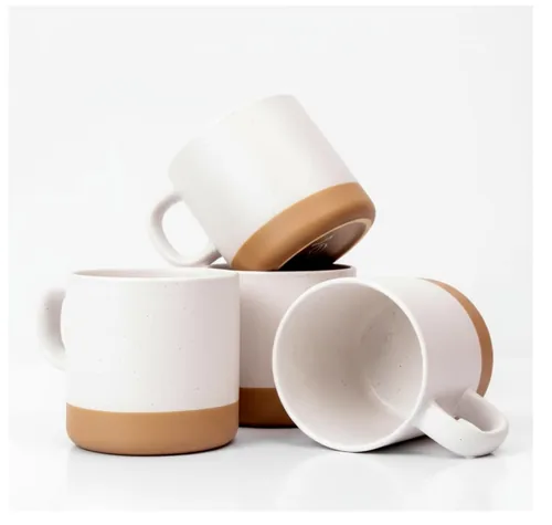 Japandi ceramic mug set in warm earth tones