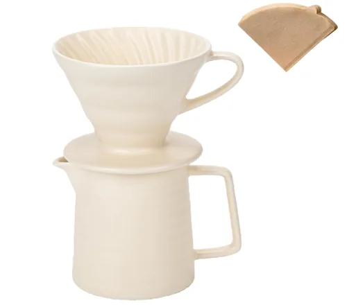 White ceramic pour-over coffee dripper