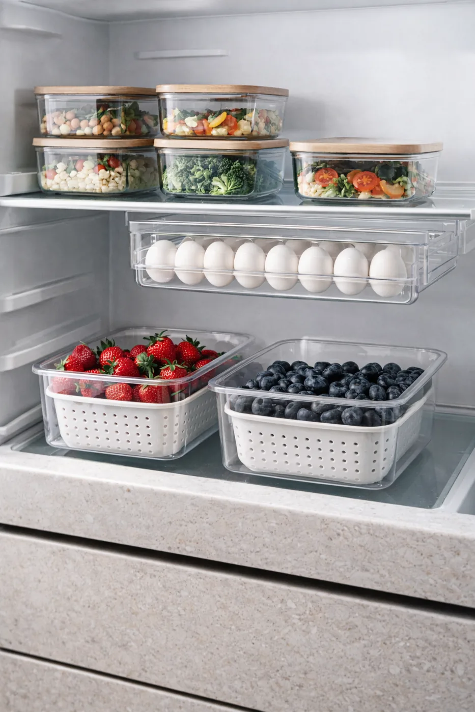 Organized Fridge with Glass Containers