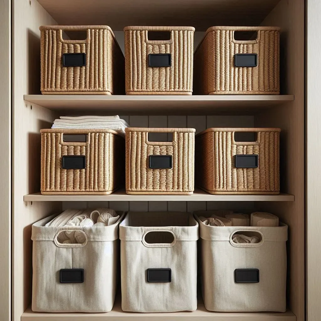 Organized Pantry with Hyacinth Baskets