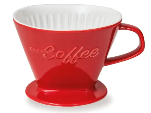 Porcelain coffee dripper in red for pour-over brewing
