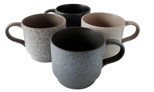Stackable speckled ceramic coffee mugs set