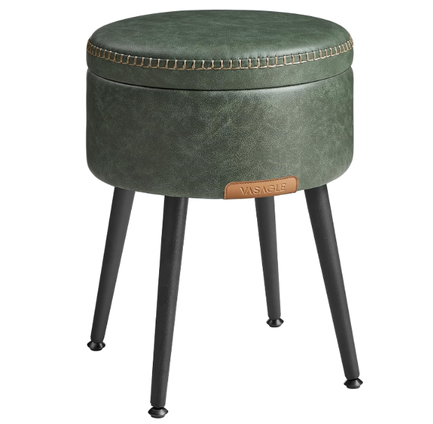 Tufted velvet round storage stool for coffee station seating