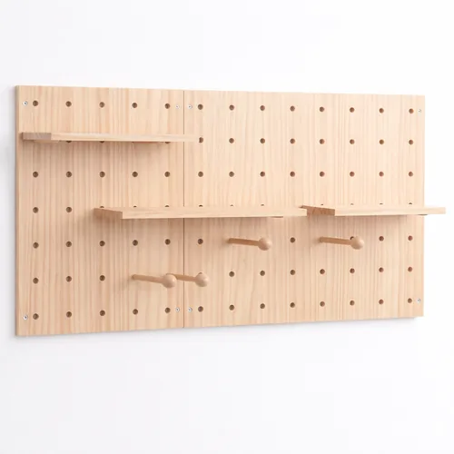 Wood pegboard combination wall organizer for coffee station