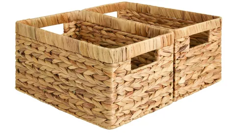 Woven seagrass storage baskets for kitchen organization